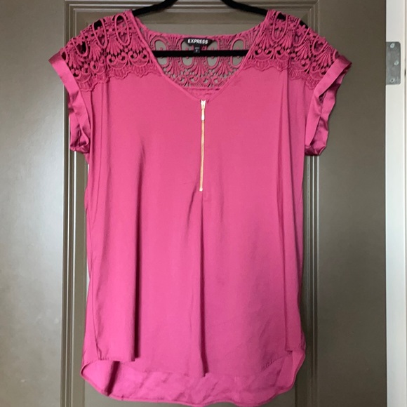 Express Silky blouse with crochet lace detail. - Picture 1 of 8